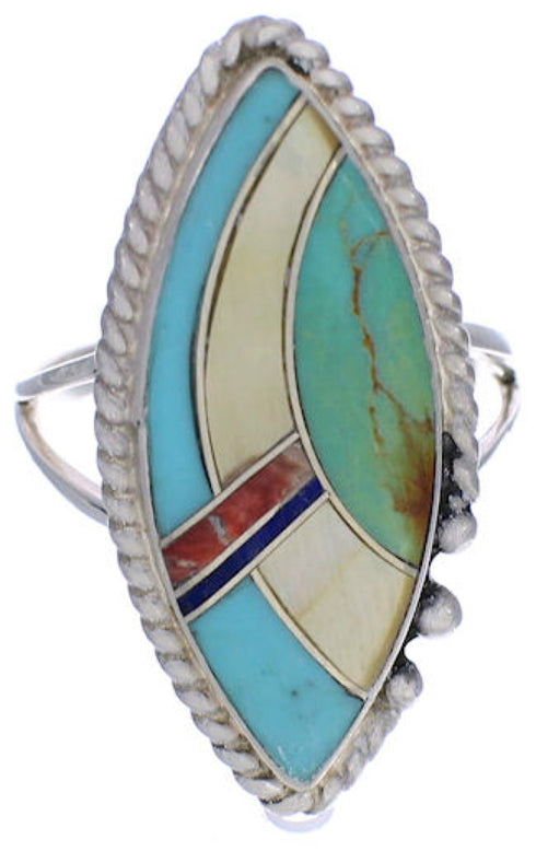 Authentic Sterling Silver Multicolor Inlay Ring Size 6-3/4 UX33799